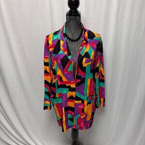 Hot Stuff Colorful Abstract Print Blazer Womens Size Medium Jacket Vintage 80s
